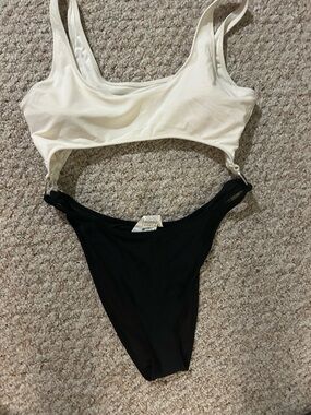 Forever 21 White and Black One-Piece Swimsuit